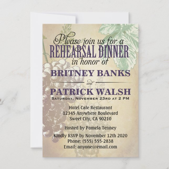 Tuscan Winery Wedding Rehearsal Dinner Invitations (Front)