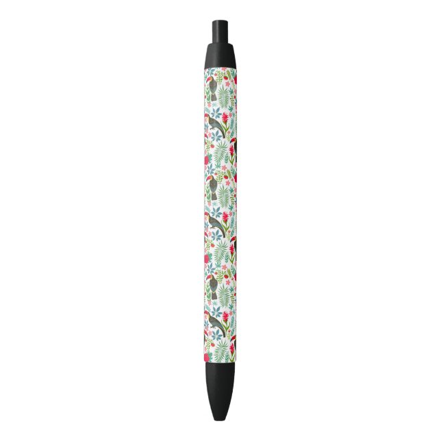 Tuscans and colourful tropical flowers pattern black ink pen (Front Vertical)