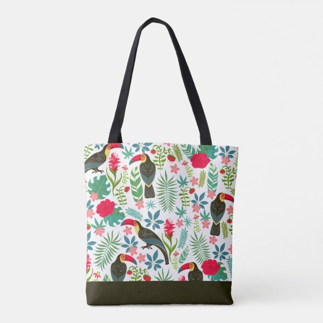 Tuscans birds and tropical flowers pattern tote bag (Back)