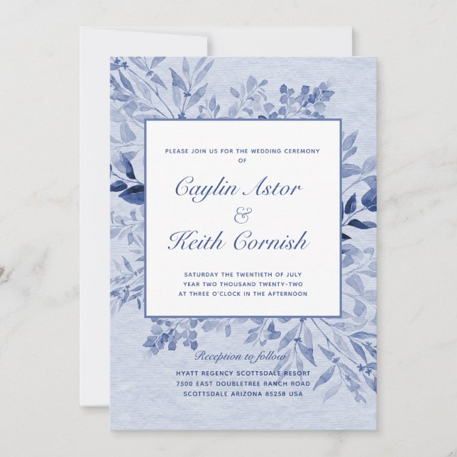 Tuscany Blue Greenery Wedding Invitation (Front)