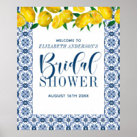 Tuscany Blue Italian Tile Bridal Shower Poster