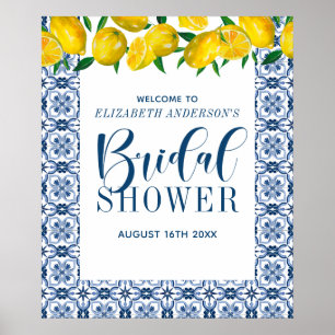 Tuscany Blue Italian Tile Bridal Shower Poster
