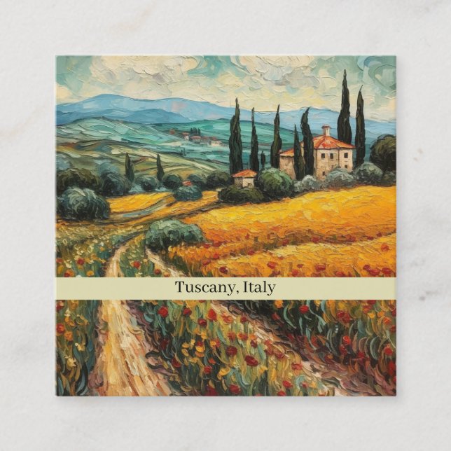 Tuscany countryside Italy van Gogh style Square Business Card (Front)