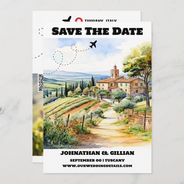 Tuscany destination wedding save the date modern (Front/Back)