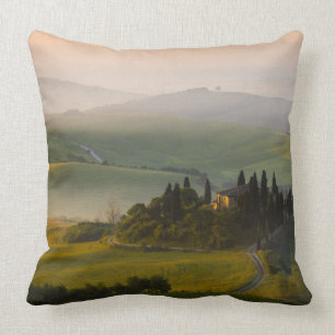 Tuscany hill landscape at sunrise cushion