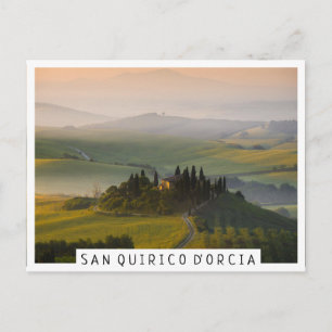 Tuscany hill landscape at sunrise postcard