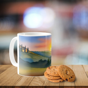 Tuscany Hills Scenic Watercolor Coffee Mug