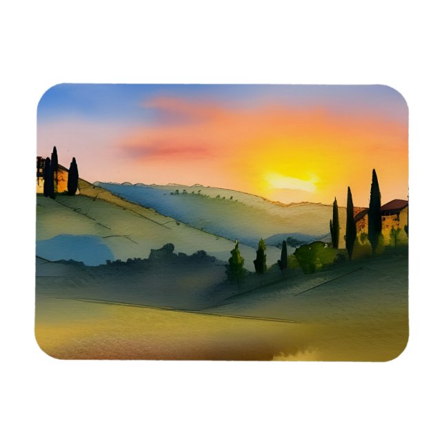Tuscany Hills Scenic Watercolor  Magnet (Horizontal)
