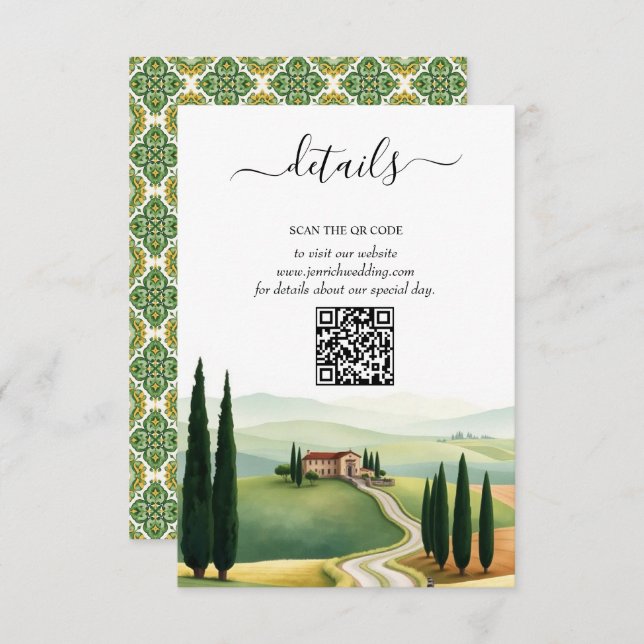 Tuscany Italy destination wedding details QR Enclosure Card (Front/Back)