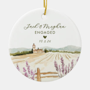 Tuscany Italy Engaged Countryside Watercolor Ceramic Ornament