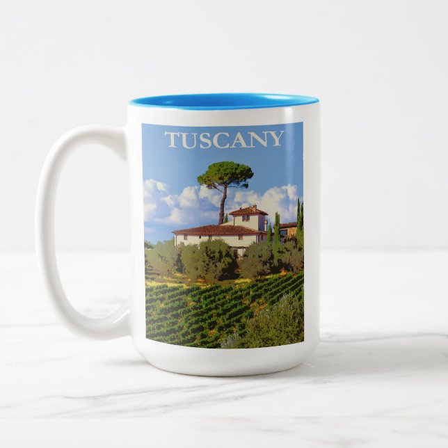 Tuscany Italy Italian Villa Retro Travel Poster Two-Tone Coffee Mug (Left)