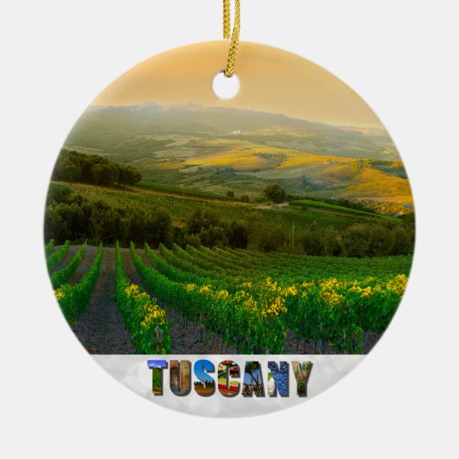 Tuscany Italy Italian Vineyard Photo Christmas Ceramic Ornament (Front)