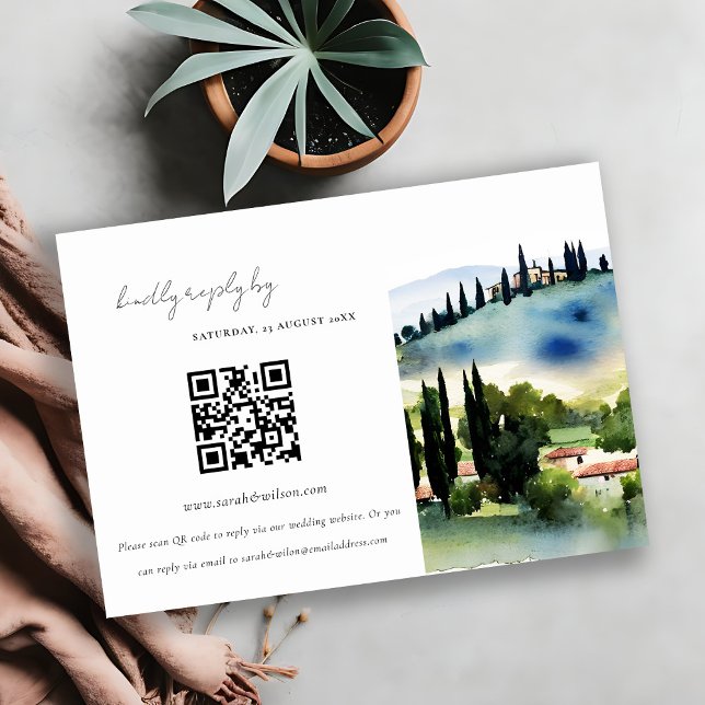 Tuscany Italy Landscape Wedding QR Code RSVP Enclosure Card (Creator Uploaded)