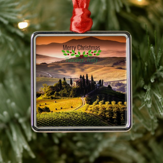 Tuscany, Italy, Merry Christmas, Metal Ornament (Tree)