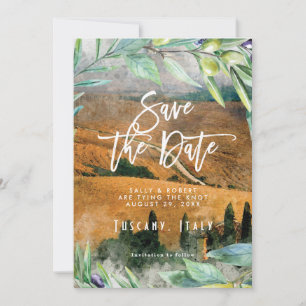 Tuscany italy olives wedding save the date card