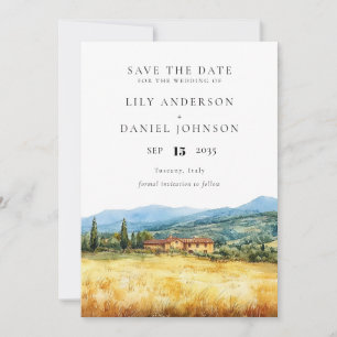 Tuscany Italy Rustic Country Watercolor Wedding Save The Date