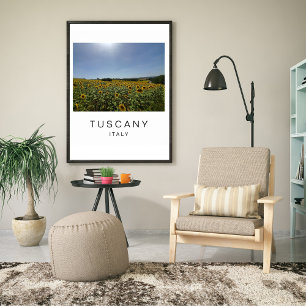 Tuscany Italy Sunflower Field Travel Photography Poster