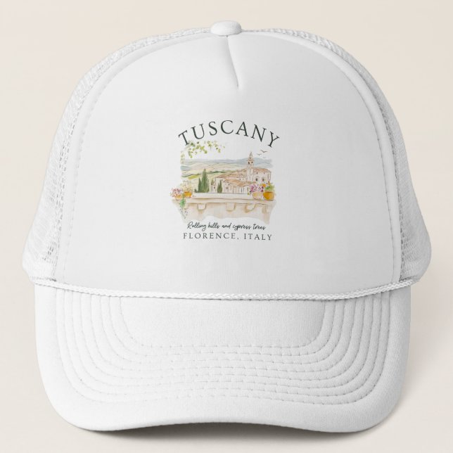 Tuscany Italy Travel–Rolling Hills & Cypress Trees Trucker Hat (Front)