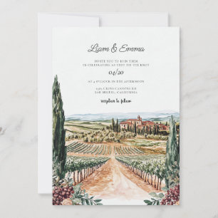 Tuscany Italy Vineyard Watercolor Wedding Invitation