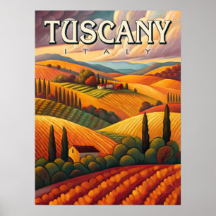 Tuscany Italy Vintage Travel Poster