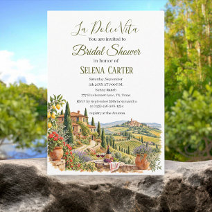Tuscany Italy Vintage Watercolor Bridal Shower Invitation