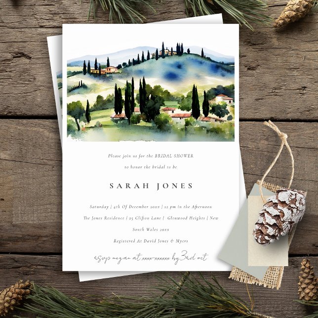 Tuscany Italy Watercolor Landscape Bridal Shower Invitation (Creator Uploaded)