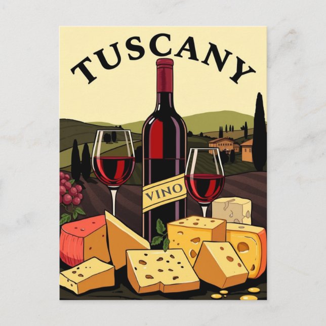 Tuscany Italy Wine and Cheese Culinary Travel Art Postcard (Front)