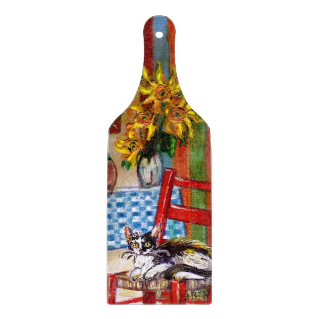 TUSCANY KITCHEN CAT,SUNFLOWERS WINE GLASSES CUTTING BOARD (Front)