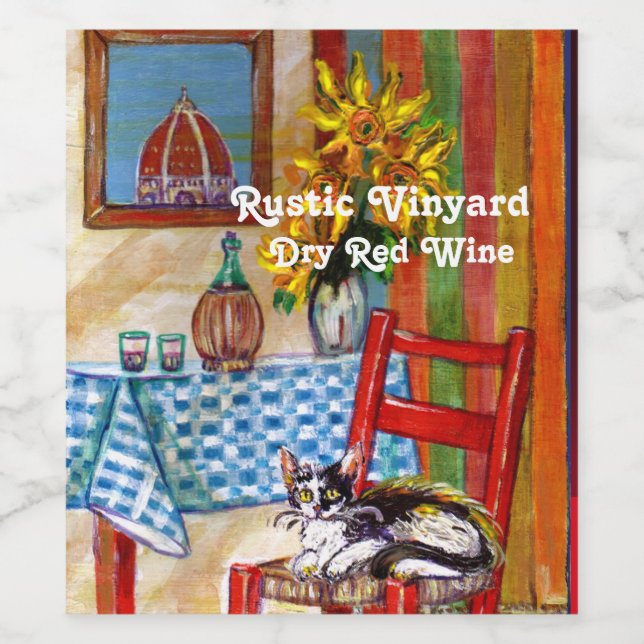 TUSCANY KITCHEN CAT,SUNFLOWERS WINE GLASSES LABEL (Single Label)