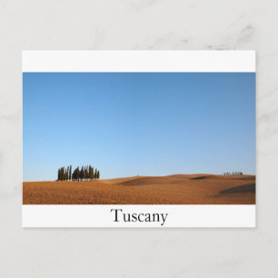 Tuscany landscape with cypress trees text postcard