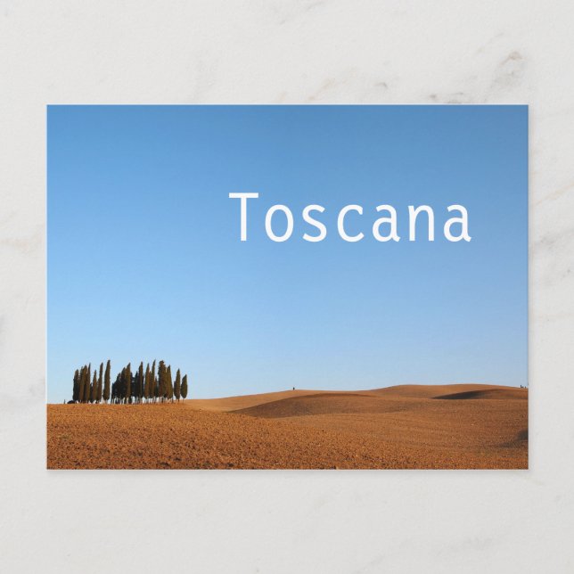 Tuscany landscape with cypresses and text postcard (Front)