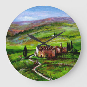 TUSCANY LANDSCAPE WITH GREEN HILLS LARGE CLOCK