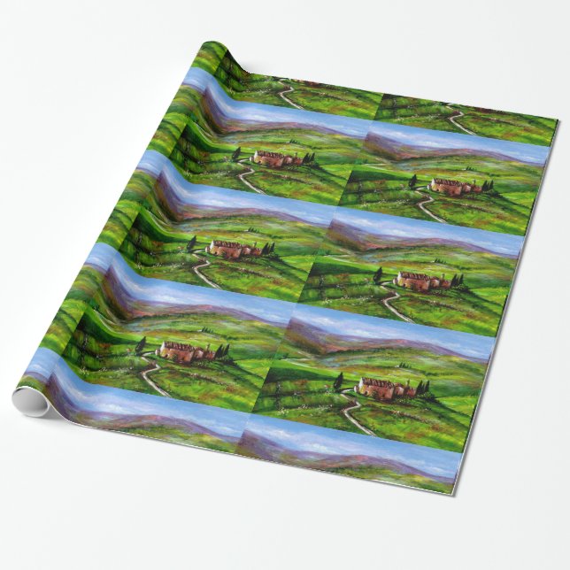 TUSCANY LANDSCAPE WITH GREEN HILLS WRAPPING PAPER (Unrolled)