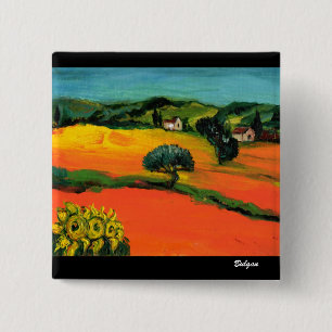 TUSCANY LANDSCAPE WITH SUNFLOWERS 15 CM SQUARE BADGE