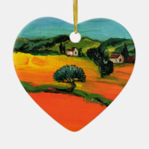 TUSCANY LANDSCAPE WITH SUNFLOWERS CERAMIC TREE DECORATION
