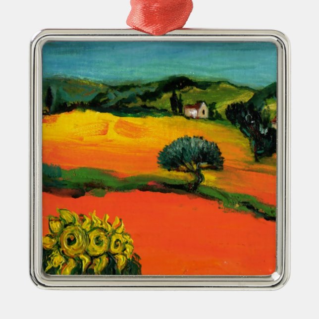 TUSCANY LANDSCAPE WITH SUNFLOWERS METAL ORNAMENT (Front)