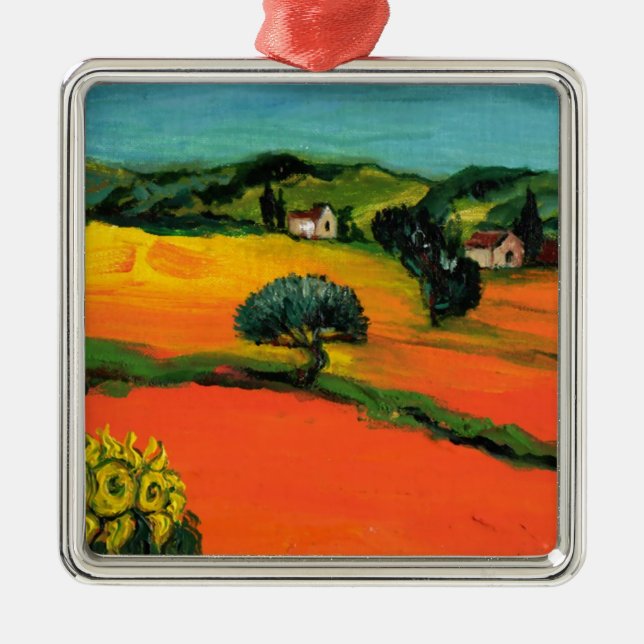 TUSCANY LANDSCAPE WITH SUNFLOWERS METAL TREE DECORATION (Front)