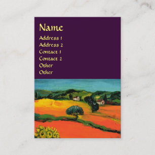 TUSCANY LANDSCAPE WITH SUNFLOWERS, Purple Business Card