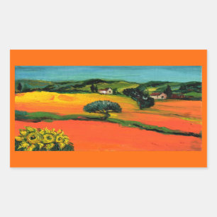 TUSCANY LANDSCAPE WITH SUNFLOWERS RECTANGULAR STICKER