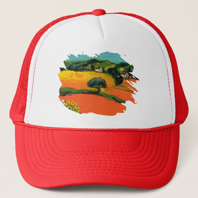 TUSCANY LANDSCAPE WITH SUNFLOWERS TRUCKER HAT (Front)