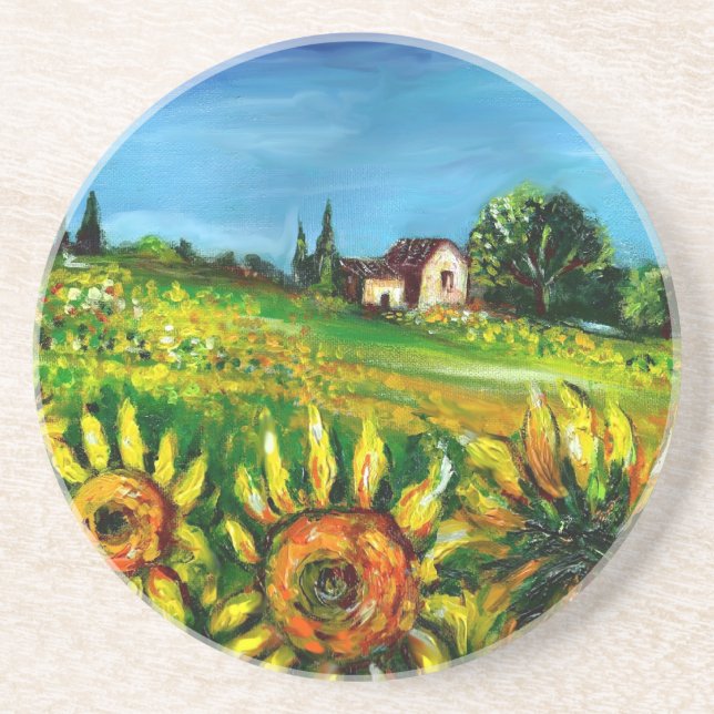 TUSCANY LANDSCAPES > SUNFLOWERS AND COUNTRYSIDE IN COASTER (Front)