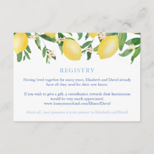 Tuscany Lemons Blue Tiles Wedding Shower Registry Enclosure Card