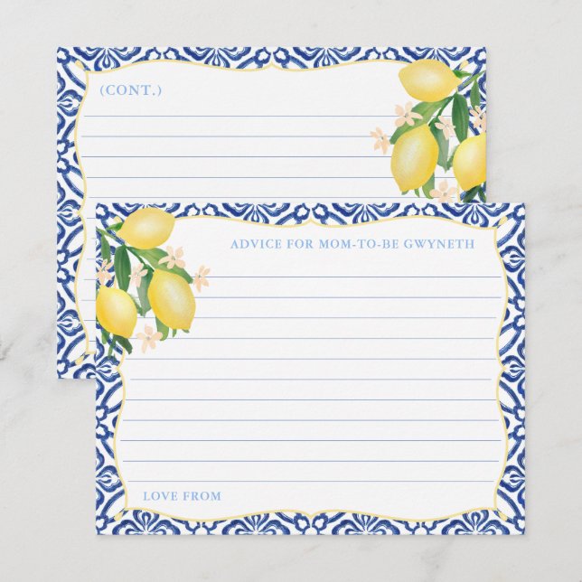 Tuscany Lemons Boy Baby Shower Advice for Mum Card (Front/Back)