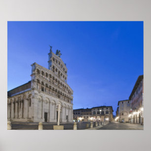 Tuscany, Lucca, Piazza San Michele at Dawn Poster