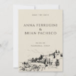 Tuscany Modern Classy Save the Date<br><div class="desc">A clean and classy yet modern save the date with a sketch of an Italian castle and hills</div>