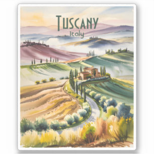 Tuscany Rolling Hills Watercolor Landscape Travel