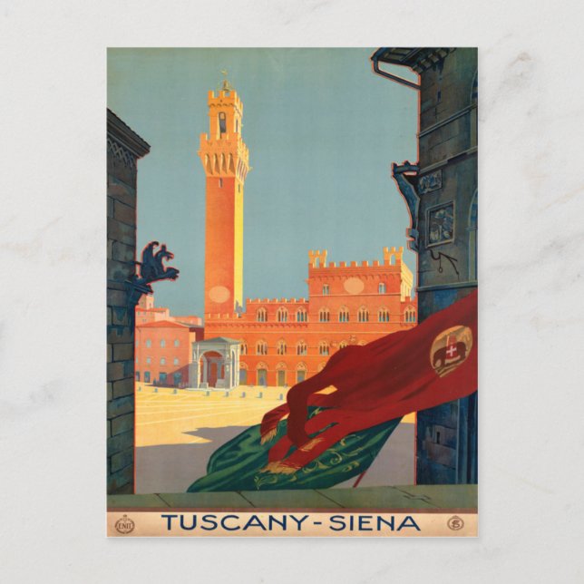 Tuscany Siena Italy Vintage Italian Travel Poster Postcard (Front)