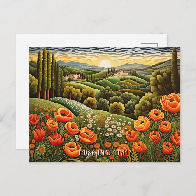 Tuscany Spring Landscape Painting Italy Travel Art Postcard (Front/Back)