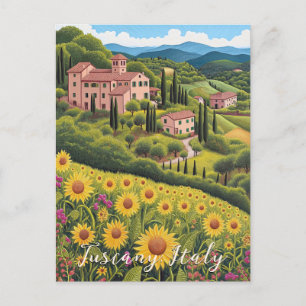 Tuscany Sunflower Valley   Italy Travel   Art Postcard
