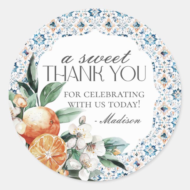Tuscany Tile Citrus Italian Dessert Favour Sticker (Front)